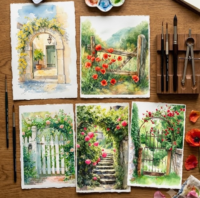 Garden Gates in Watercolor